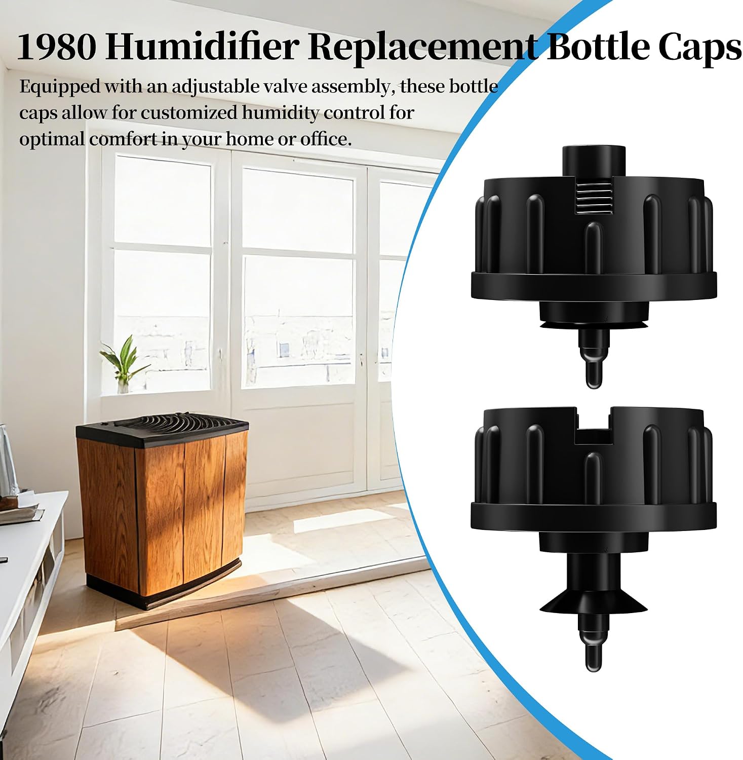 1980 Humidifier Replacement Bottle Caps with Valve Assembly Compatible with Essick-Air AIR-Care Alliance, Credenza and Executive 400, 600, H12 Series Humidifiers - 2 Pack