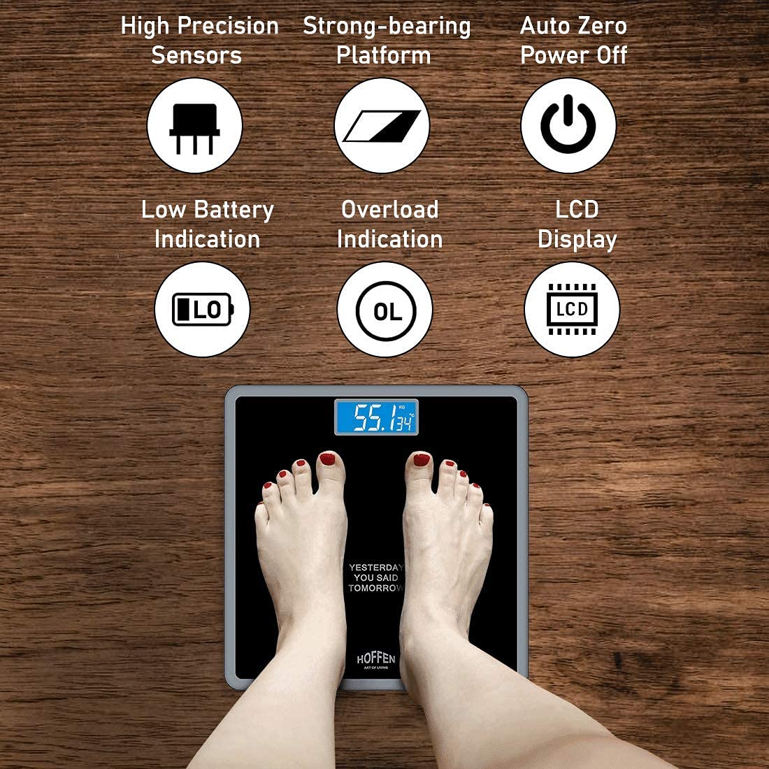 Hoffen Thick Tempered Glass Digital Electronic LCD Personal Weight Machine for Body Weight Fitness (HO-18-Black) with Two Years Warranty - Image 3 thumbnail