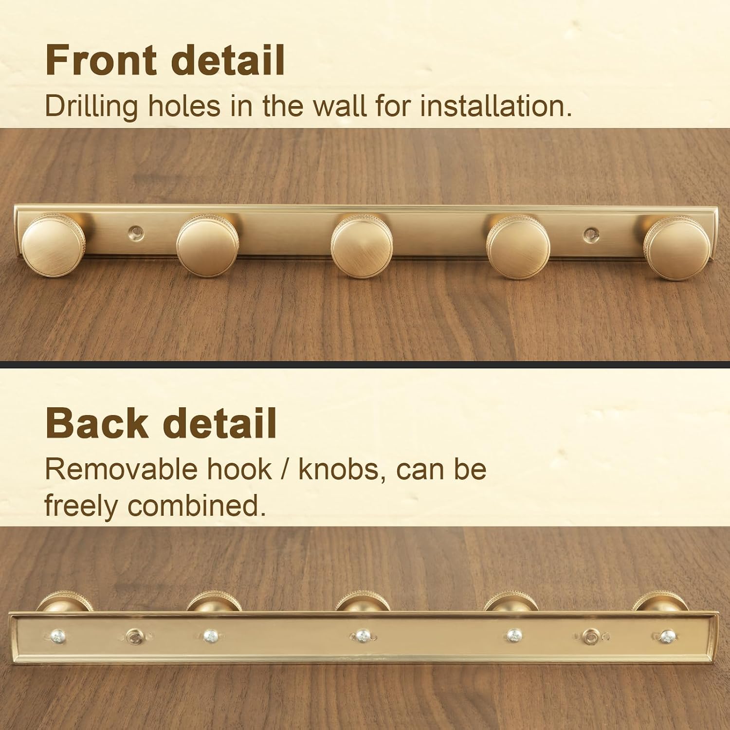 Goo-Ki 1 Pack Champagne Bronze Coat Rack Wall Mount Heavy Duty, Towel Rack Zinc Alloy Coat Hooks Wall Mounted for Bag Hat Clothes Scarf