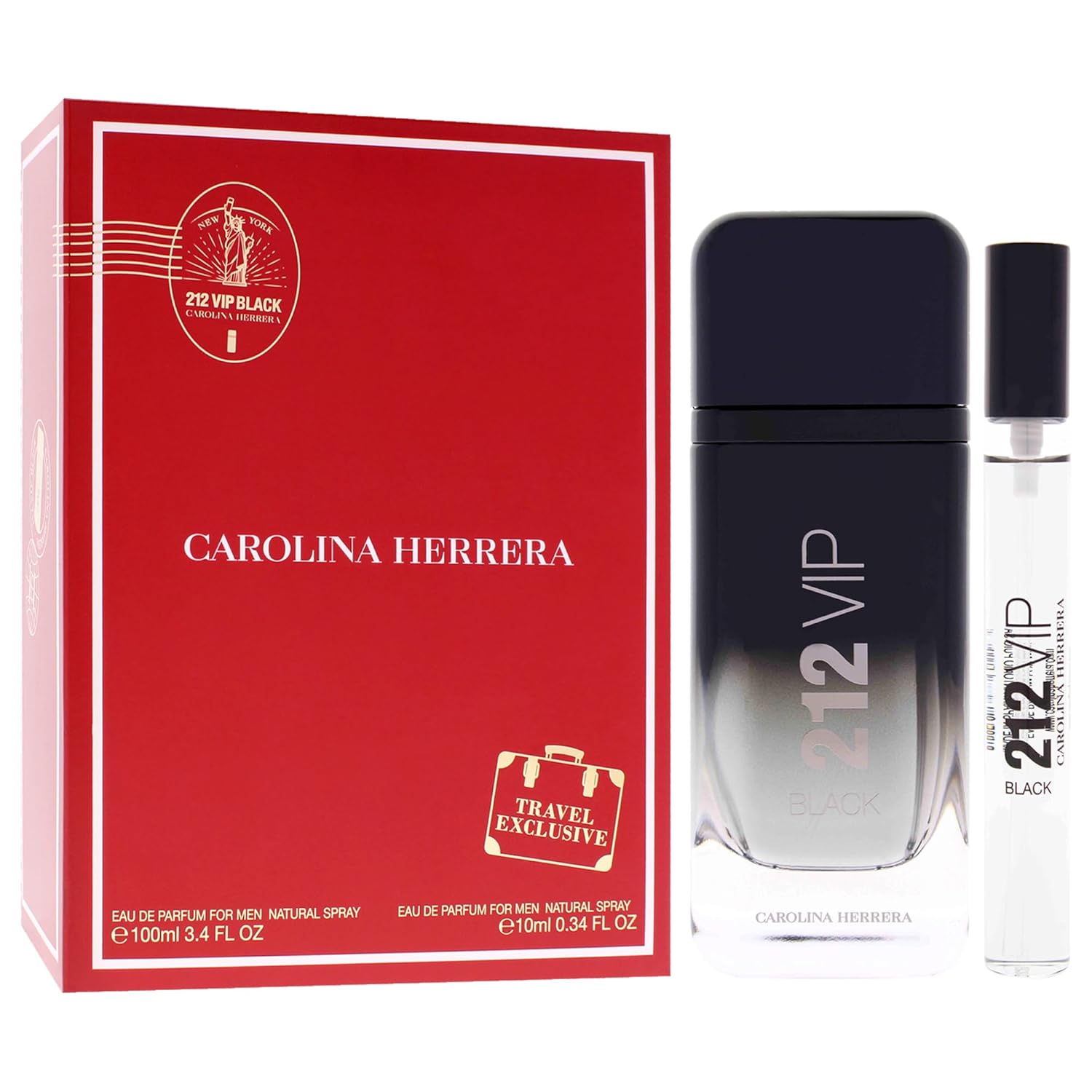212 Vip Black by Carolina Herrera for Men - 2 Pc Gift Set 3.4oz EDP Spray, 0.34oz EDP Spray (Mini)
