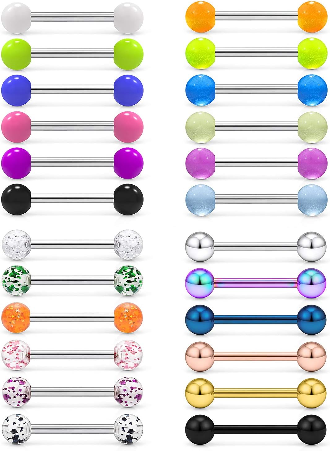24-48pcs 14G 14-22mm Tongue Rings Nipple Straight Barbells Surgical Steel Nipplerings Bar Body Piercing Jewelry for Women Men