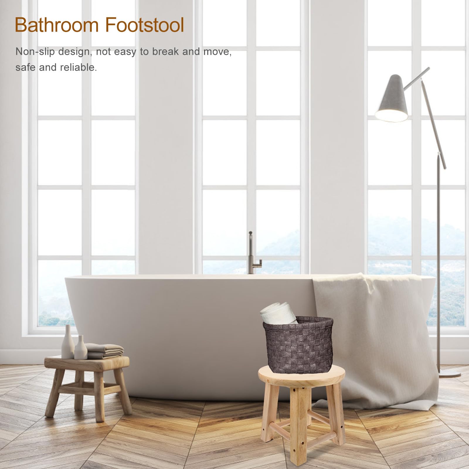 Mini sgabello rotondo in legno antiscivolo creativo 25 x 25 cm – perfetto per cambiare le scarpe del bagno, accovacciarsi o usare il WC, decorazione per la casa, design salvaspazio