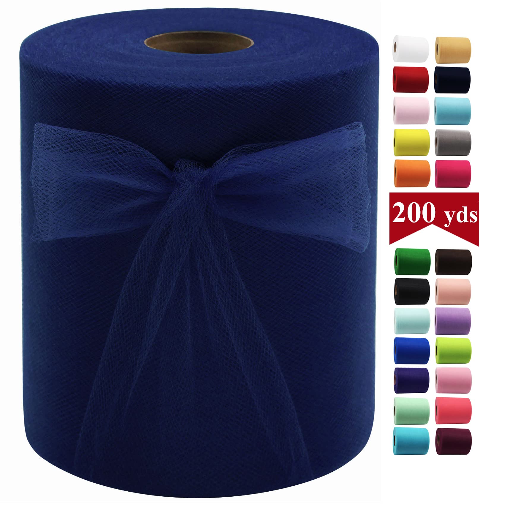 Navy Blue Tulle Fabric Rolls 6 Inch by 200 Yards (600 feet) Fabric Spool Tulle Ribbon for DIY Navy Blue Tutu Bow Baby Shower Birthday Party Wedding
