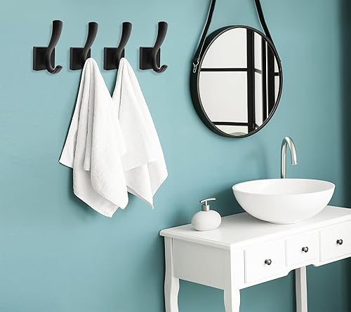 Miniatura 3 de Ganchos negros para toallas de pared, ganchos gruesos de aleación de aluminio resistente para colgar llaves, bata, sombrero, mochila, ganchos de