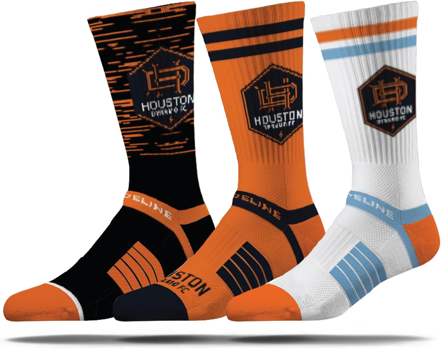 Strideline MLS Houston Dynamo FC Premium Crew Socks – Officially Licensed 3-Pack – Cushioned, Arch Support, Moisture-Wicking Athletic Performance Socks