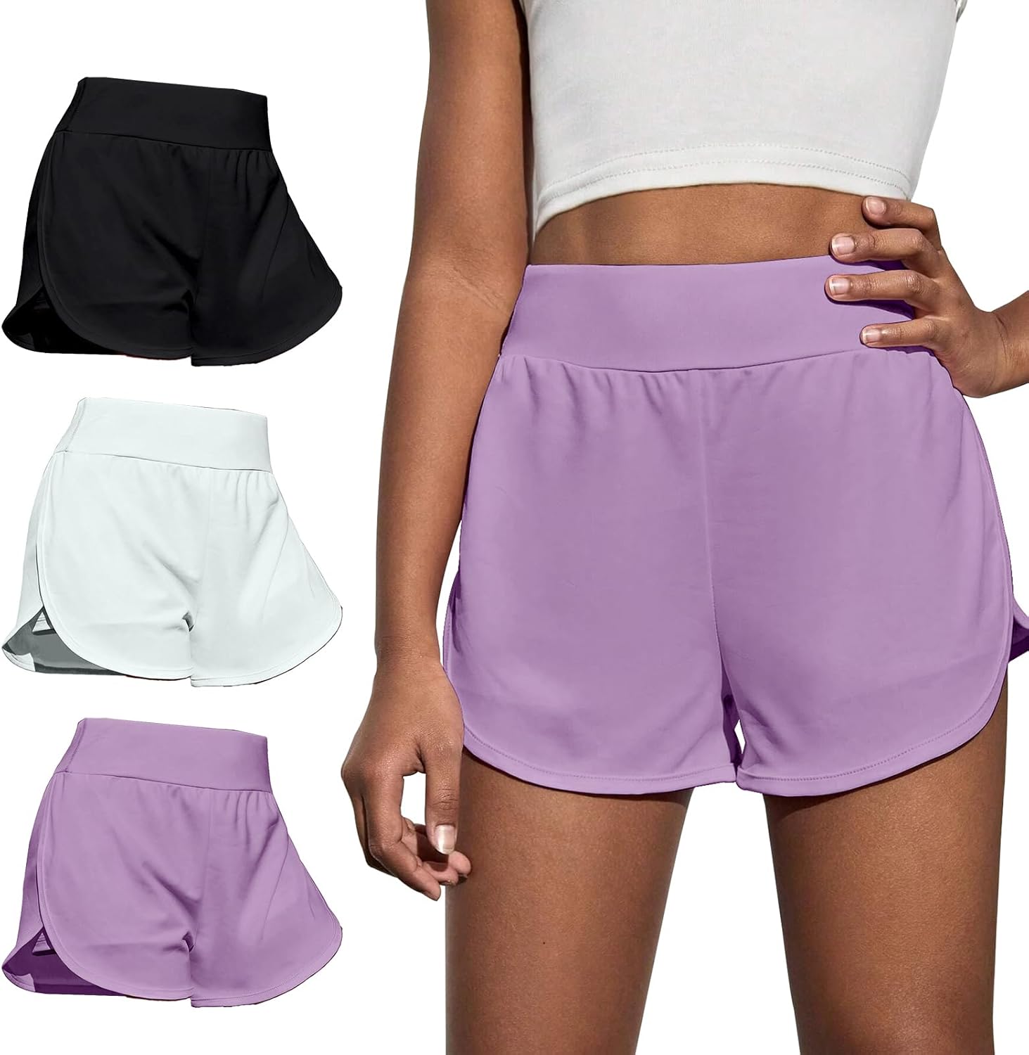 OEBLD Girls Athletic Shorts High Waisted 2 in 1 Kids Workout Running Volleyball Soccer Shorts with Liner