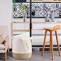 Vista 2 de MINTWOOD Design Cesta decorativa grande de cuerda de algodón tejida de 17 x 17 pulgadas para sala de estar, cesta de lavandería, cestas