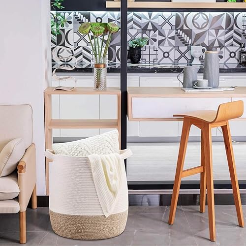 Miniatura 2 de MINTWOOD Design Cesta decorativa grande de cuerda de algodón tejida de 17 x 17 pulgadas para sala de estar, cesta de lavandería, cestas de