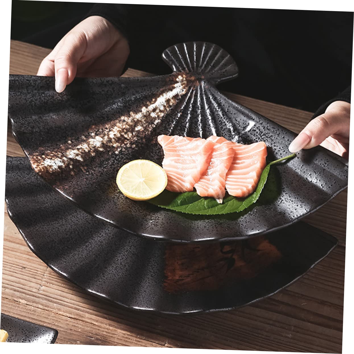 Mikinona 1Pc Ceramic Sushi Plate Fan Shaped Cold Dish Plate for Dumplings Snacks Japanese Style Tableware Easy to Clean for Restaurants Home Use