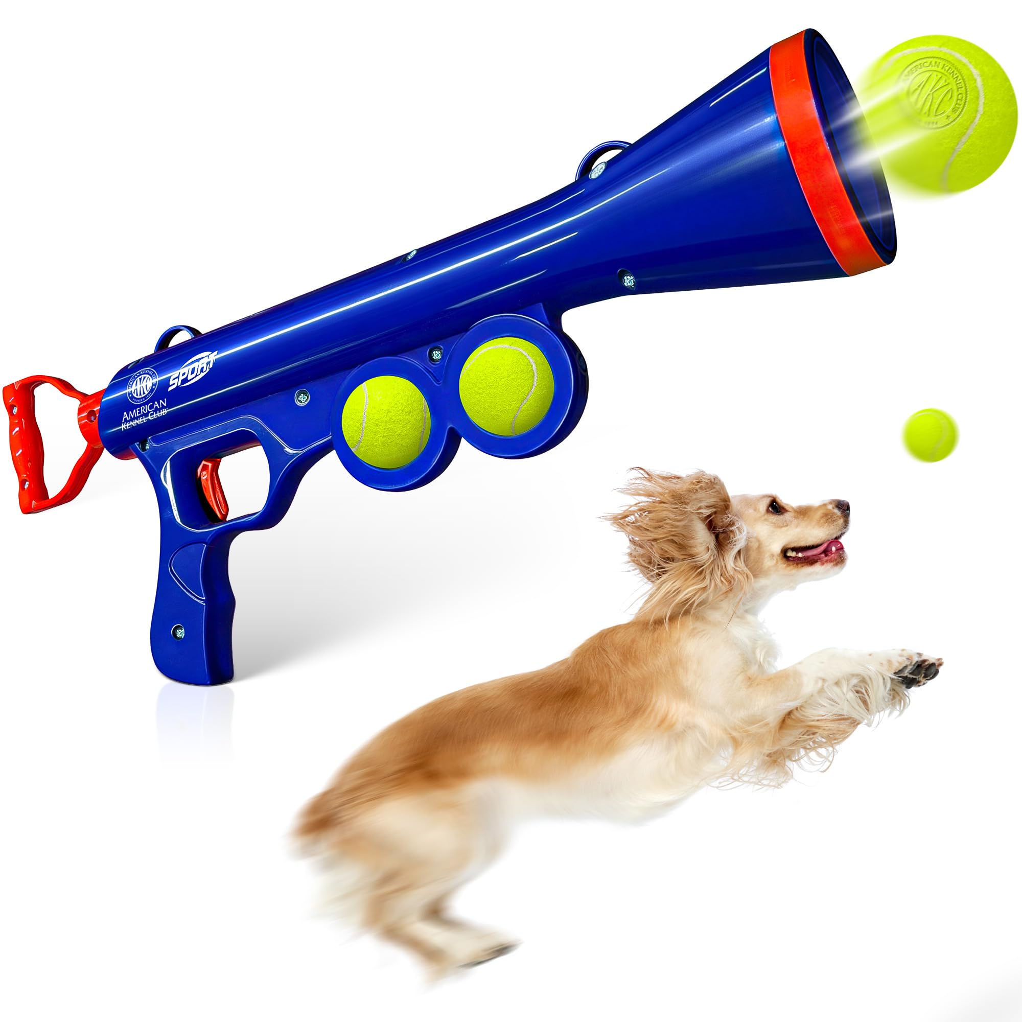 American Kennel Club Hundebällwerfer, Hundelempler, interaktives Spielzeug, händeloser Empfang, löst Ball und Gürtel aus, fördert aktives Spiel und Übungen, Größe M