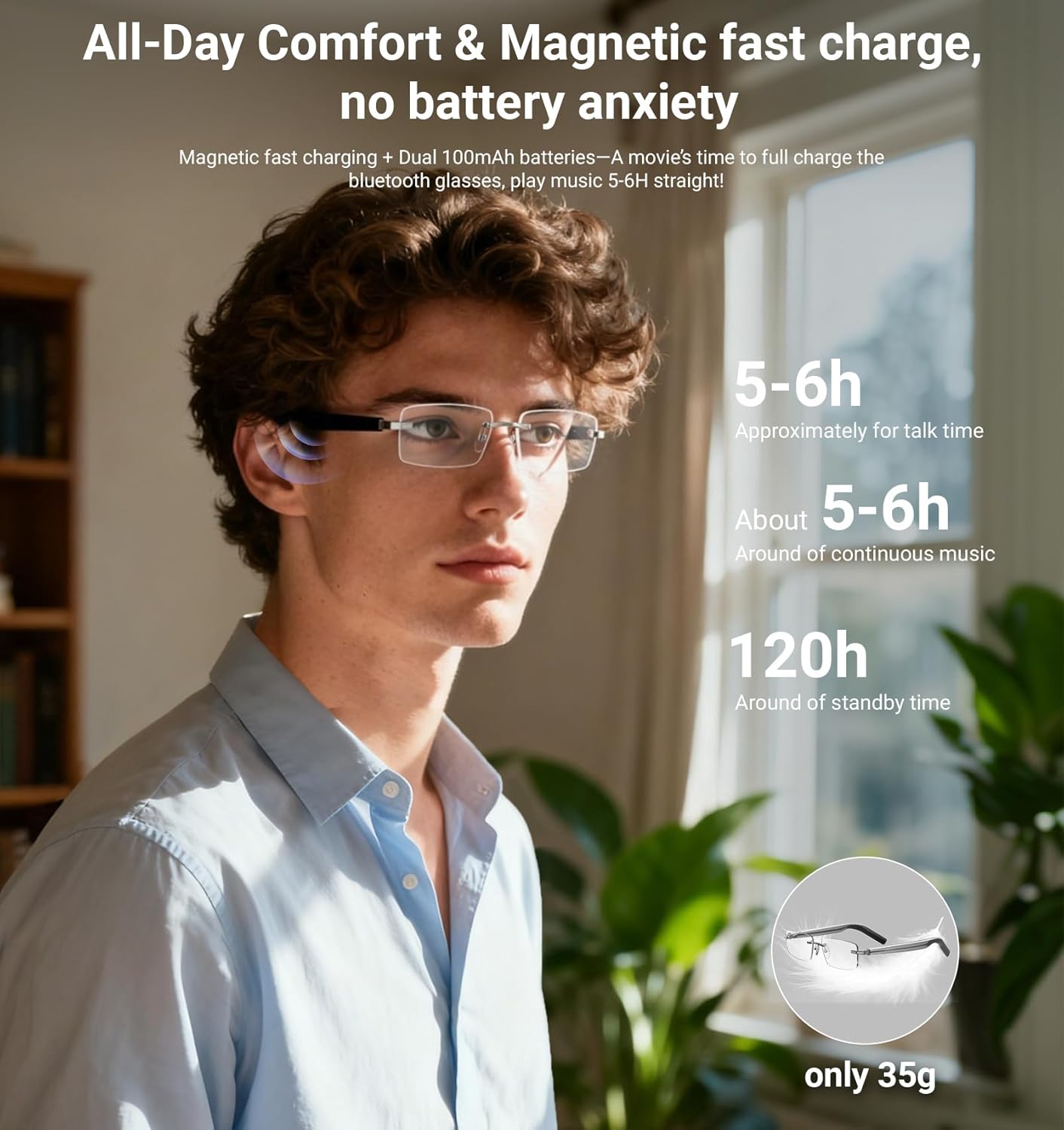 Smart Glasses,Rimless Photochromic Bluetooth Glasses with Speaker&Open-Ear HD Sound Mic- UV400 Protection, Voice Control & Hands-Free Calls,Unisex Safety Sunglasses for Music/Driving