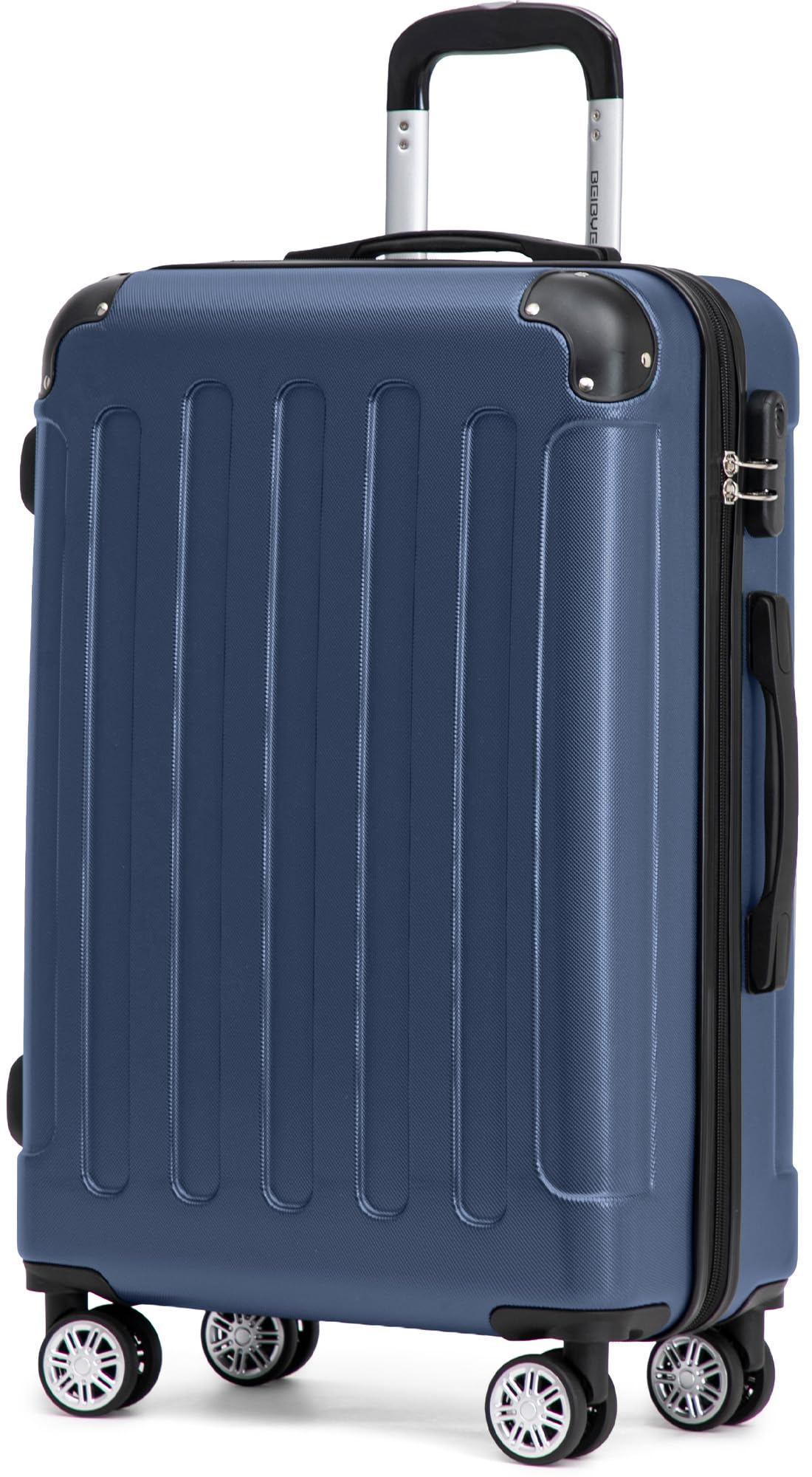 BEIBYE Reisekoffer L 66 cm – Hartschalenkoffer aus ABS mit Doppelrollen für Urlaubsreisen, Dunkelblau