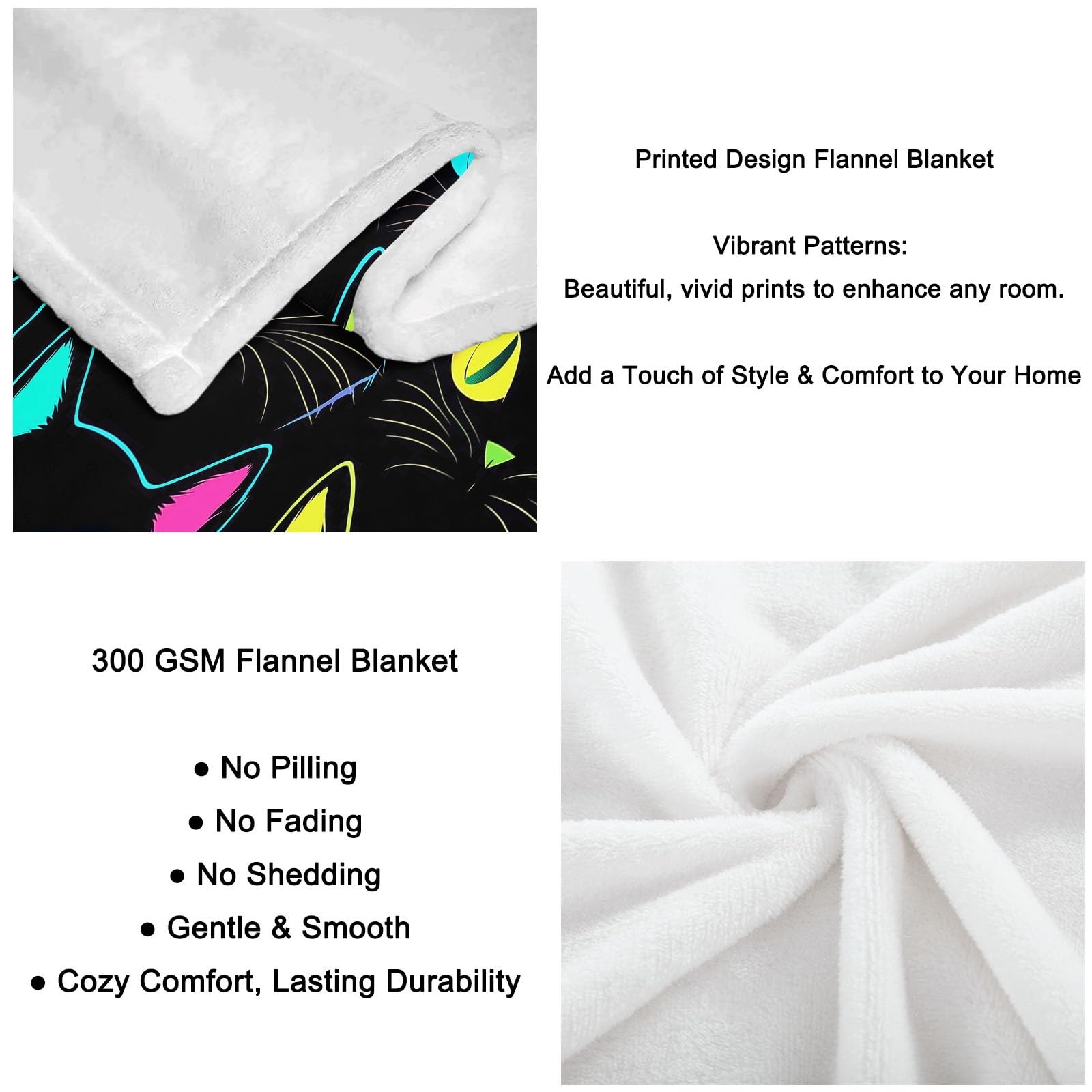 Generico Plaid Coperta Pile Nero Bambini Ragazzi Ragazze Plaid Pile Gatto Al Neon Dei Cartoni Animati Coperte Flanella, 220 x 240 cm Letto e Divano Blanket Peluche Morbida e Calda