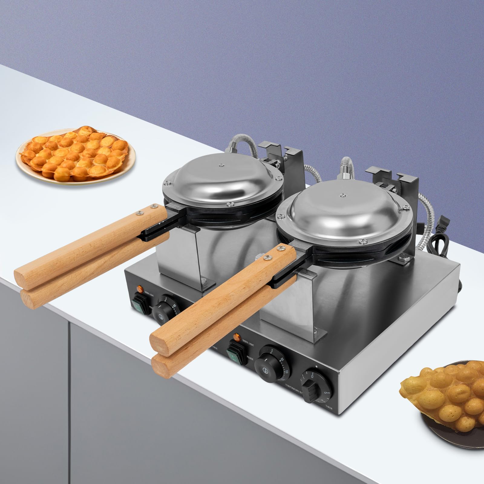 Máquina para hacer gofres de doble cabeza de panal, 2830 W | Máquina para hacer gofres de huevos con revestimiento antiadherente y temporizador, 50 a 300 °C para cafetería o restaurante