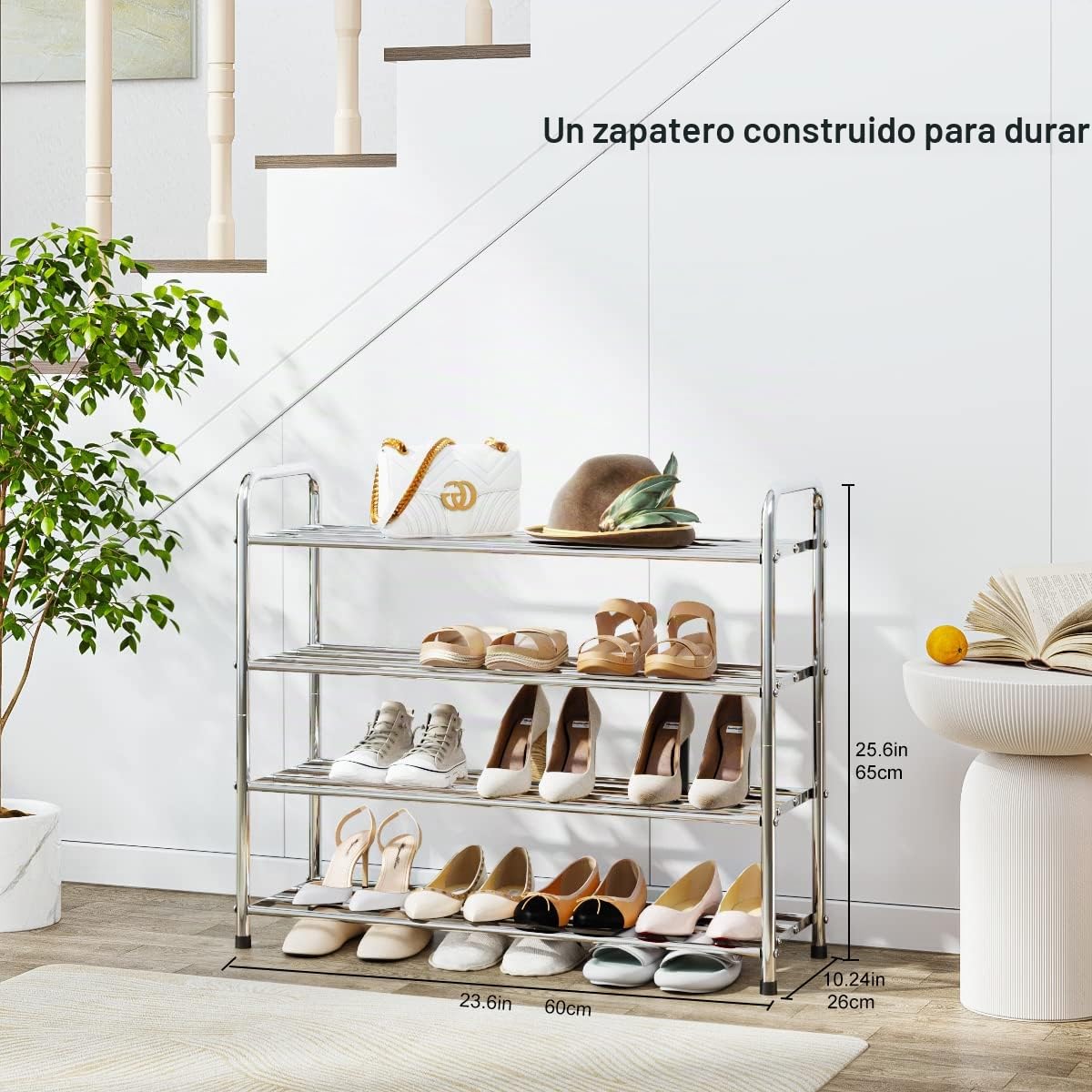 FANHAO Zapatero de 4 Niveles de Acero Inoxidable Versión Mejorada, Organizador de Zapatos, con Capacidad para 12-16 Pares de Zapatos, para Sala de Estar, guardarropa y Pasillo,68 x 26 x 65 cm