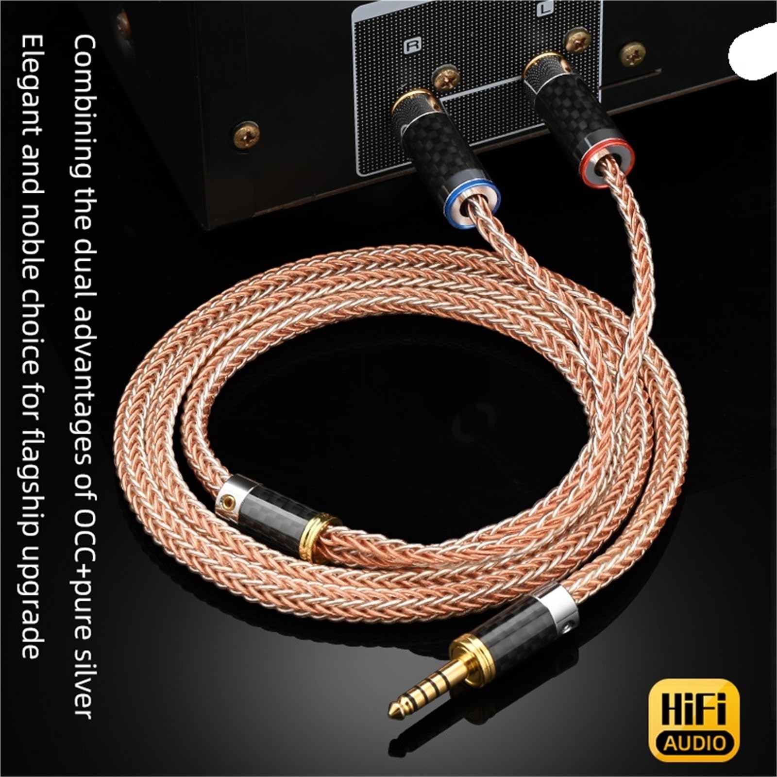 Kabel audio HiFi 4,4 mm na 2 RCA i czysty srebrny kabel stereo 4,4 mm na 2 RCA męski do iPhone'a, MP3, DVD (0,5 m)