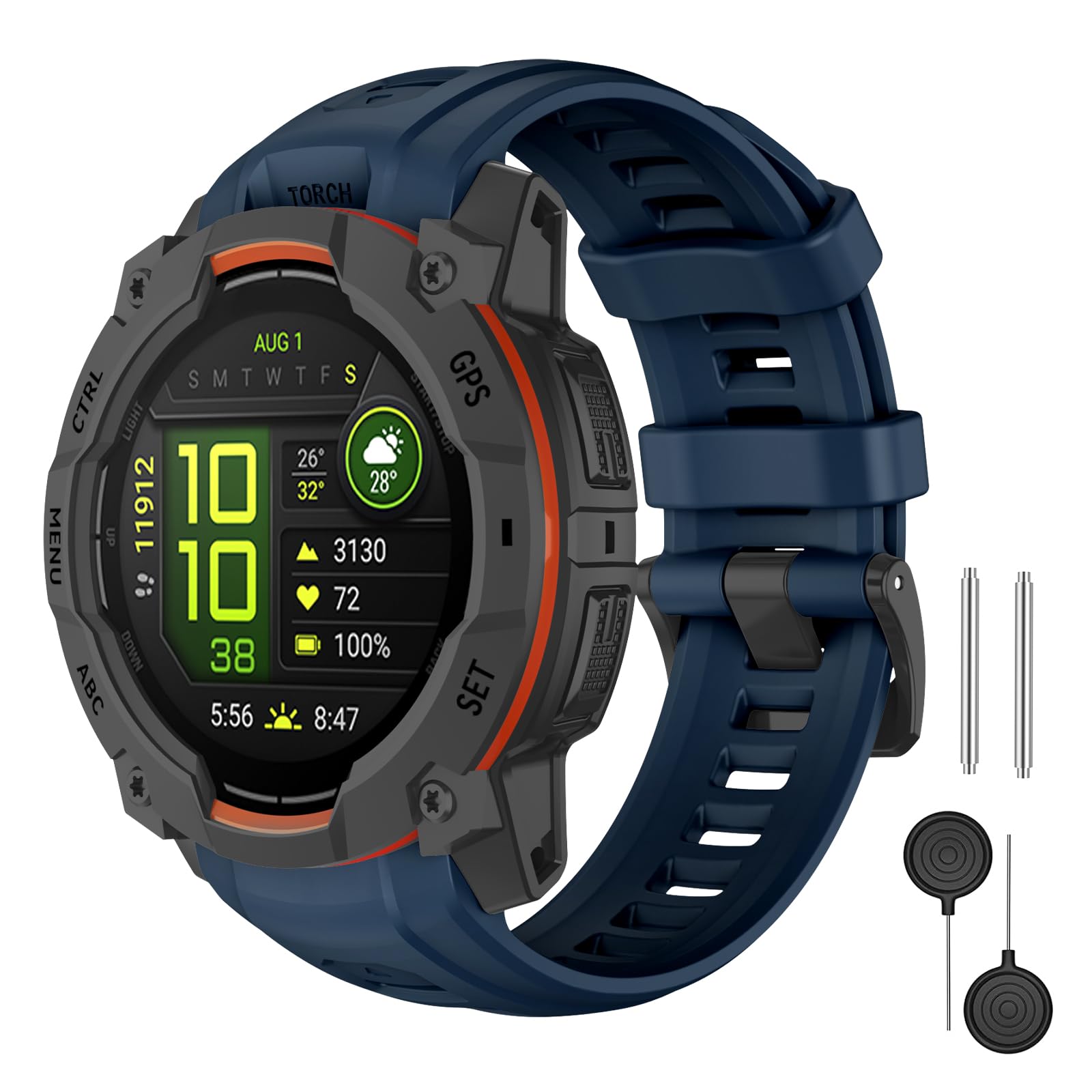 MYSNBKN 22 mm Silicone Watch Straps for Instinct 3 AMOLED 45 mm, Adjustable Soft Replacement Strap with Adapter Tool