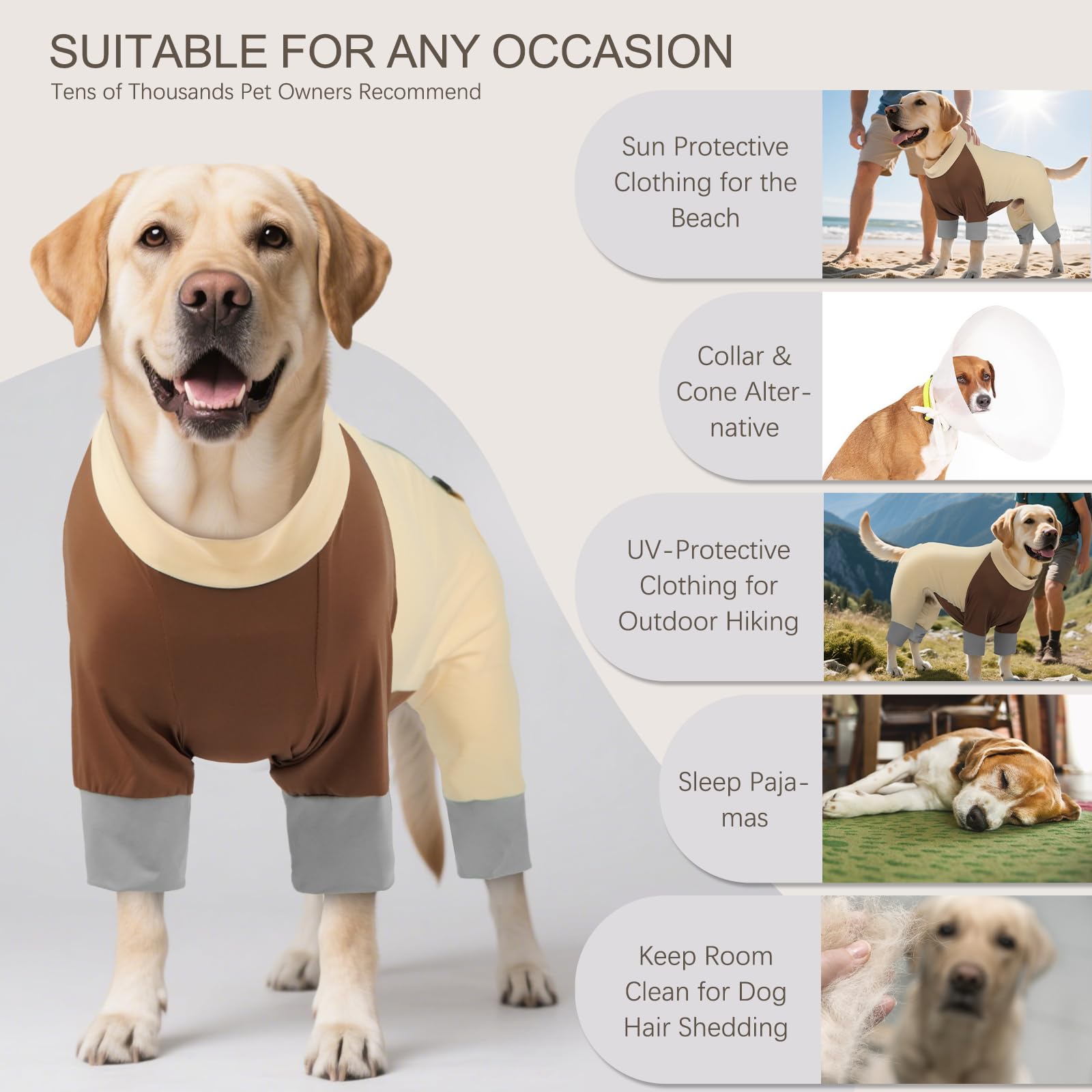ROZKITCH Camicia Rashguard per cani di alta qualità, protezione UV per cani, vestibilità aderente, traspirante, estiva per cani attivi, comfort per tutto il giorno, gialloBrwon, L