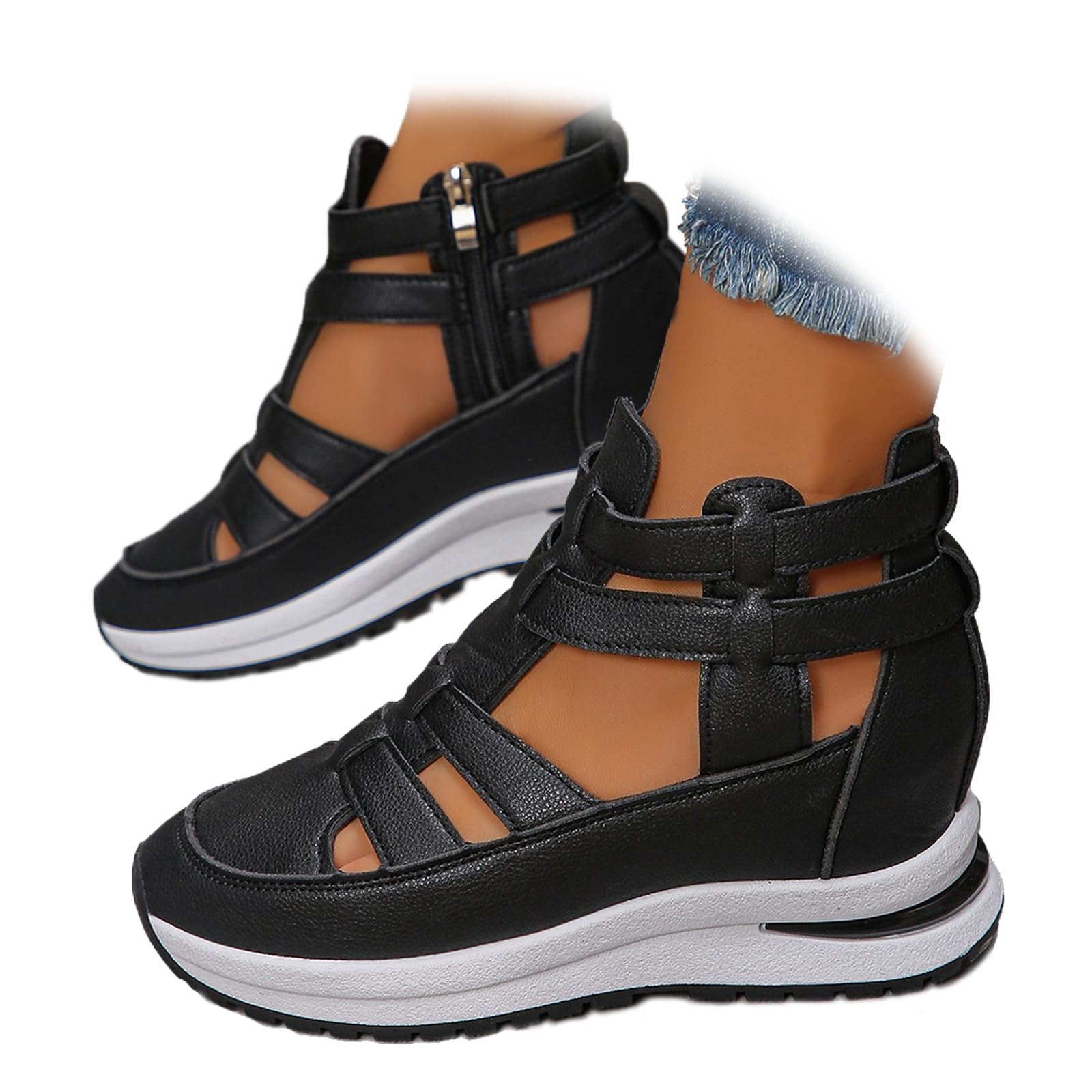 Sandalias de cuña de plataforma transpirables para mujer, sandalias de pescador con puntera cerrada para mujer, sandalias romanas de gladiador de verano