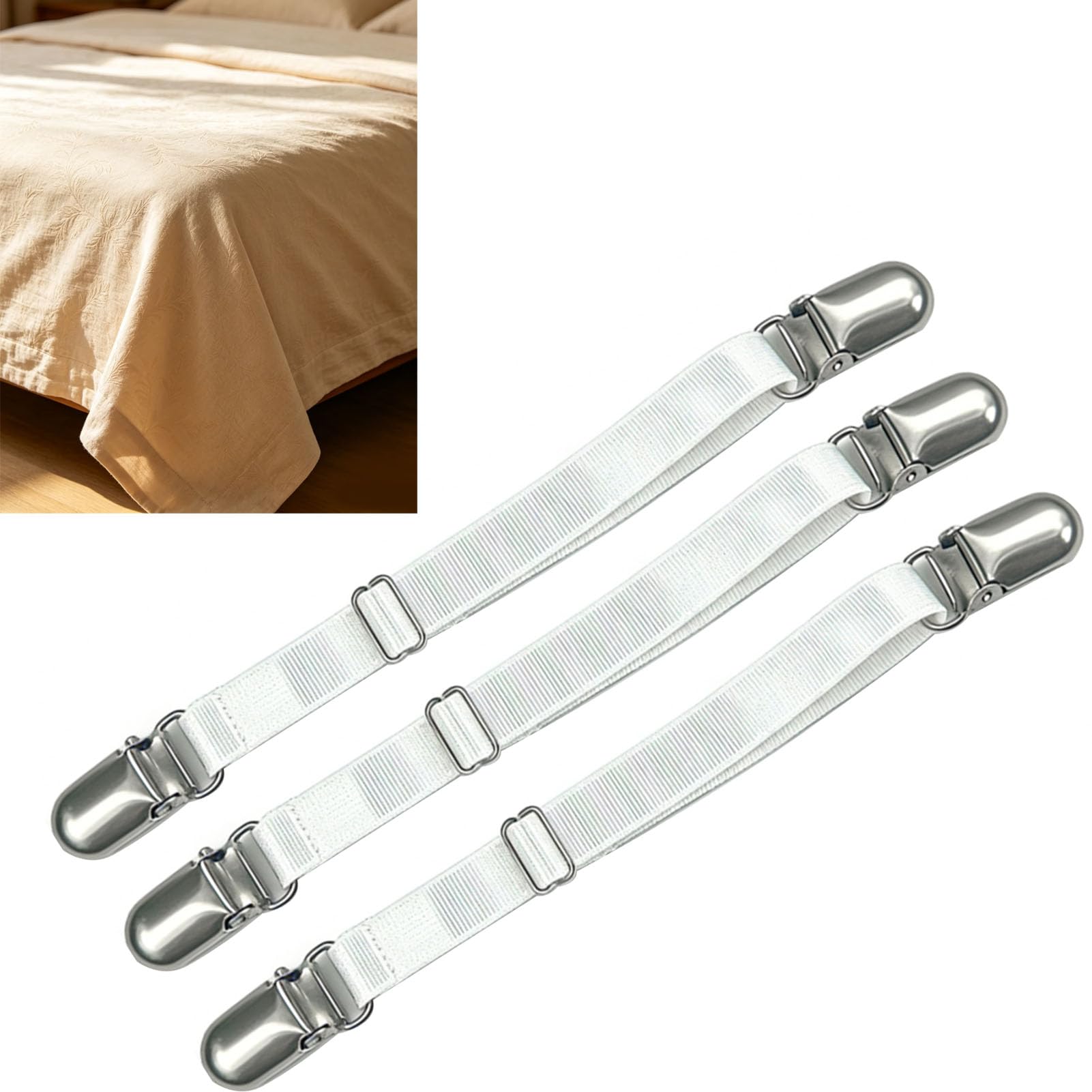 Ejoyous Confezione da 10 Elementi di Fissaggio per Lenzuolo Fermagli Elastici Regolabili per Lenzuola Pinze per Lenzuolo con Angoli in Poliestere 1,7 X 70 Cm per Letti, Divani, Culle, Supporto per