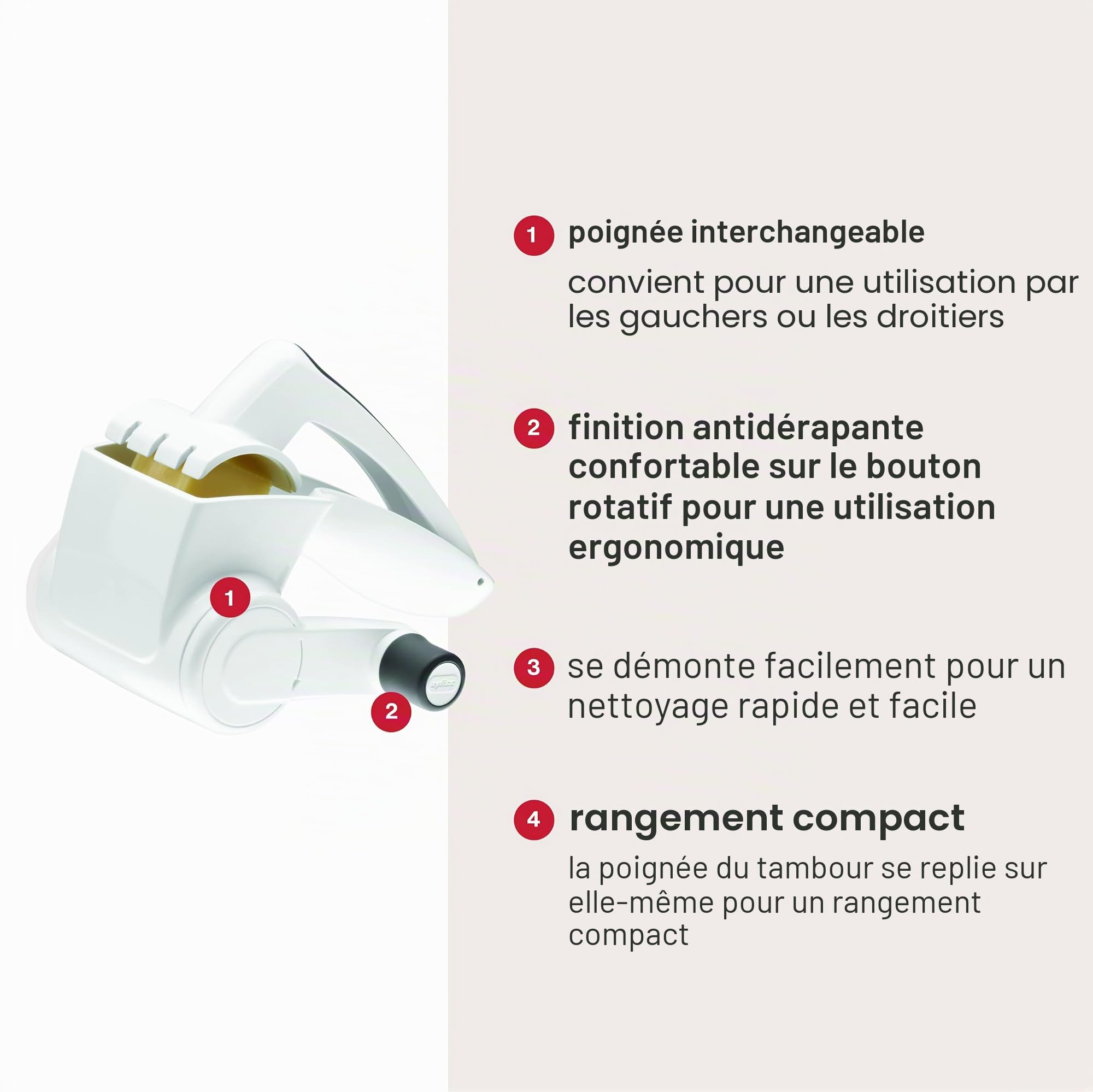 ZYLISS KC-08120 Râpe à fromage rotative classique certifiée NSF, acier inoxydable 18/8, blanc, E900020U