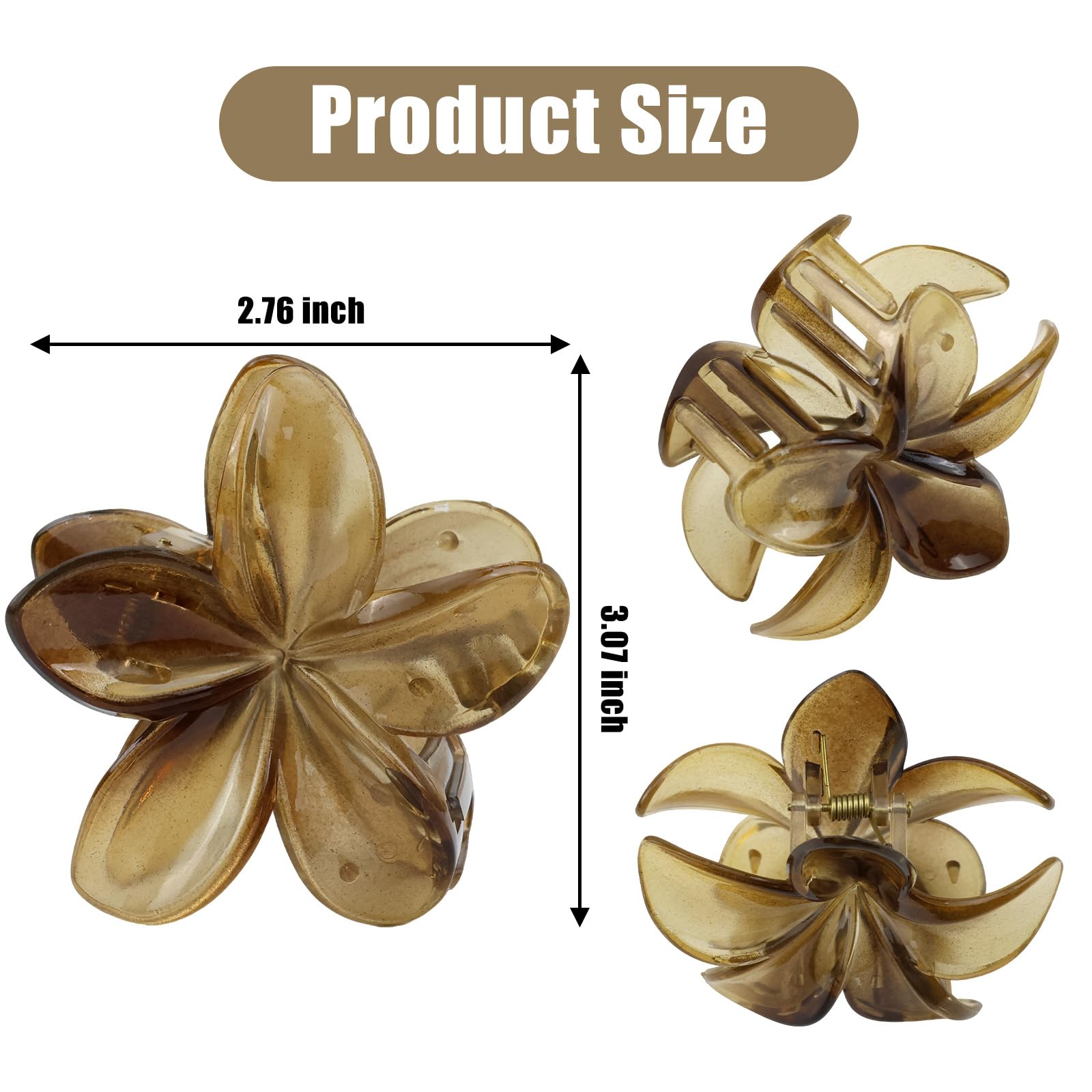 6 fermagli per capelli a forma di fiore, grandi, da donna, carini, medi, neri, per capelli spessi e sottili, stile hawaiano, per acconciature, tenuta forte, accessori per capelli per donne e