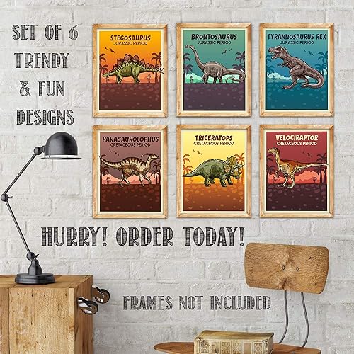 Miniatura 5 de Dinosaurs - Set of Six Prints - 8x10 Unframed Art Prints - Makes a Great Gift Under $20 for Jurassic Boy's Room Wall Decor