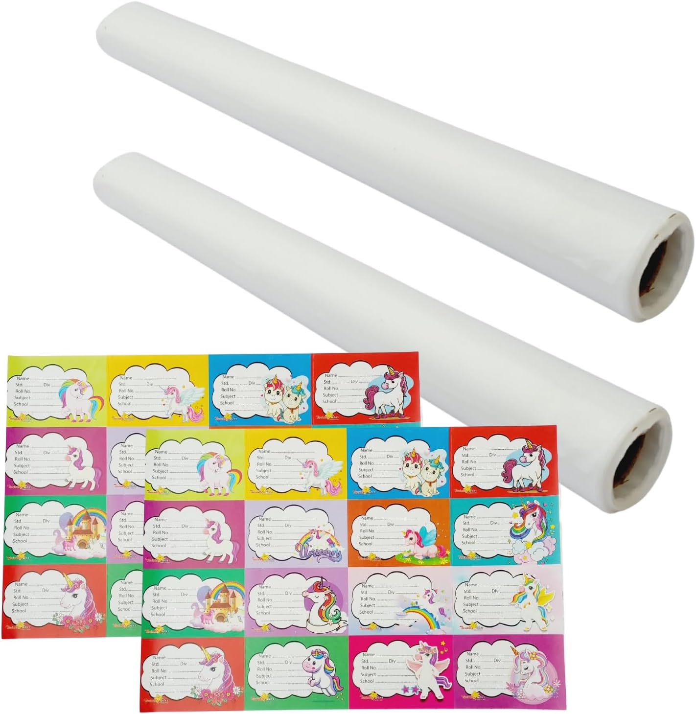 Translucent Milky Frosty 10 Mtrs Book Cover Rolls (Pack of 2), 36 cm Wide Protective Covers for Notebooks, Includes 2 Sheets of Stickers/Bookplates (Unicorn)
