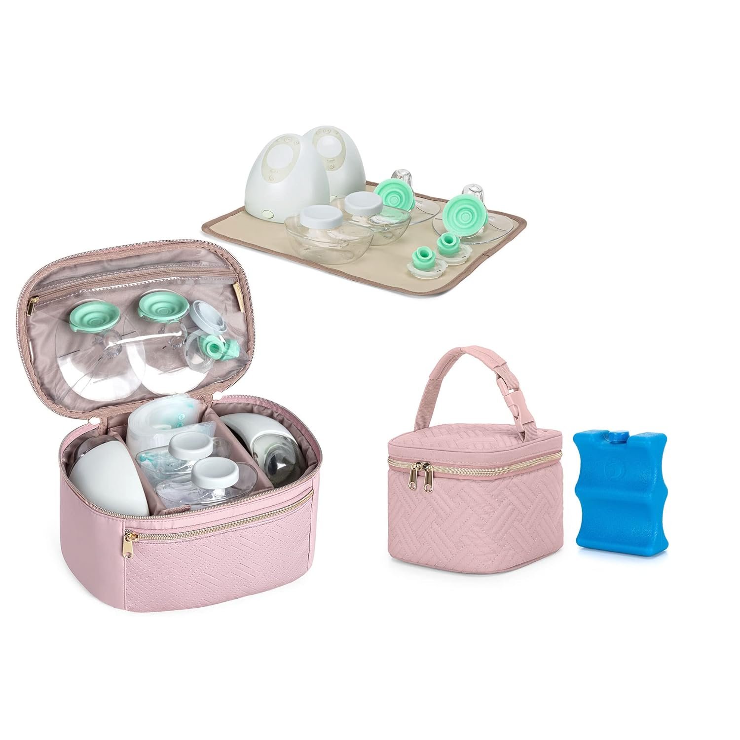 Fasrom Wearable Breast Pump Case Bundle with Breastmilk Cooler Bag with Ice Pack Fits 4 Baby Bottles up to 5 Ounce