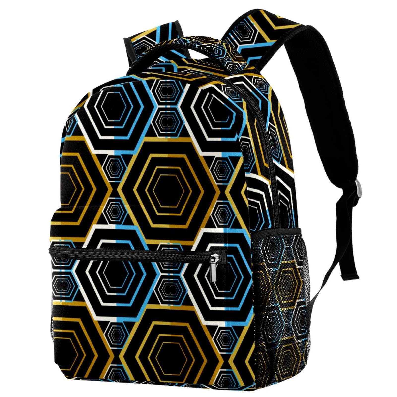Sac à dos d'école géométrique hexagonal multicolore pour ado et voyage décontracté 40cm - 7