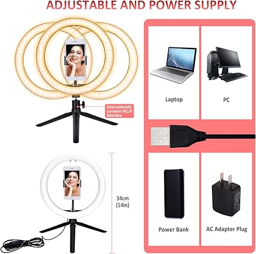 Miniatura 6 de Anillo de luz para selfie de 10 pulgadas con soporte para trípode, 3000-7000K temperatura de color LED con puntos de pegamento extraíbles y soporte