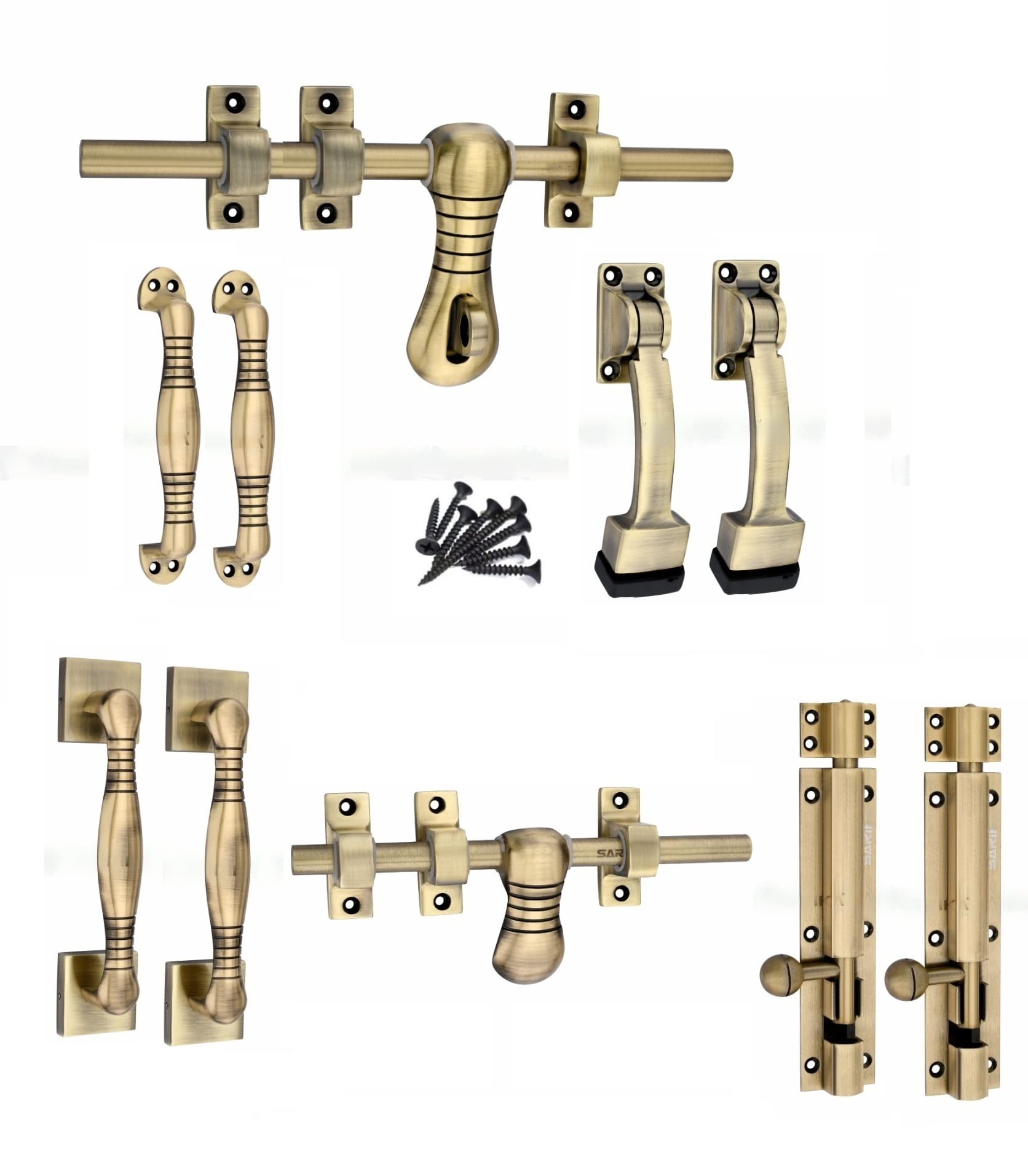 Shiv Sarika India Leher Zinc Alloy Heavy Double Door Aldrop Full Set/Kit with Fitting Accessories (1 Aldrop, 1 Latch, 4 Handles, 2 Tower Bolt and 2 Door Stopper) (12 Inch,Antique Glossy) (B0BSN9K67R) Amazon Price History, Amazon Price Tracker
