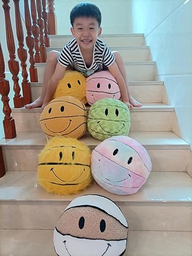 Miniatura 5 de Almohada de felpa de 11 pulgadas con la cara simple de la sonrisa de baloncesto como la sonrisa, regalo para el hogar, expresión divertida,