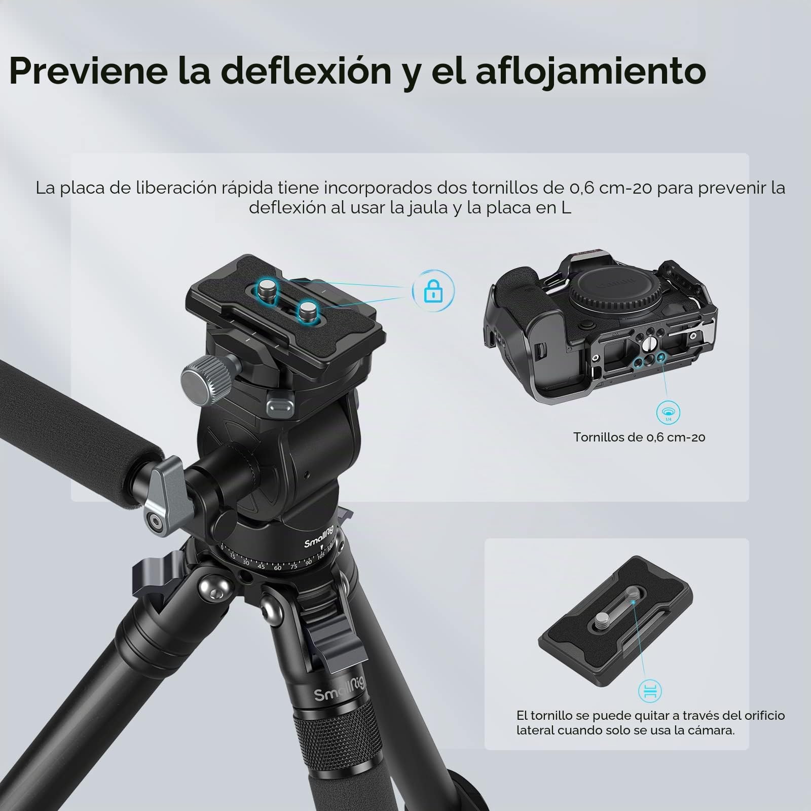 SMALLRIG Cabezal de Video, Cabezal Fluido de Inclinación y Giro de Trípode con Mango Telescópico y Placa QR Conmutable para Arca, Carga Máxima de 5kg/11libras para videocámara, sin espejo, DSLR - 4104