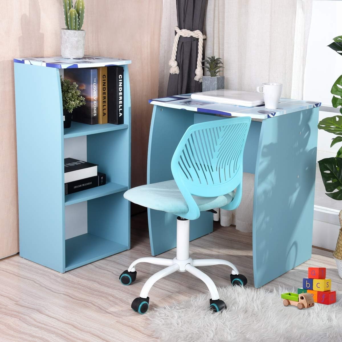 Aingoo Kids Desk with 3 Tier Storage Shelf Children Study Desk Set for Girls Buys Blue