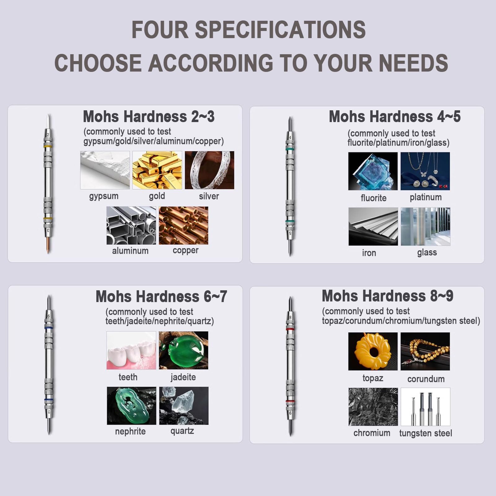 MOHS-Härteprüfstift Set – Kratztest Für Mineralien, Glas, Fliesen, Beton, Härtegrade 2-9, Mit Aufbewahrungsbox