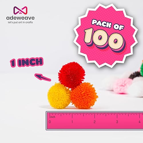 Miniatura 3 de Adeweave 100 pompones multicolor hechos a mano de 1 pulgada para manualidades, pompones de lana de cachemira suaves y esponjosos, ideales para