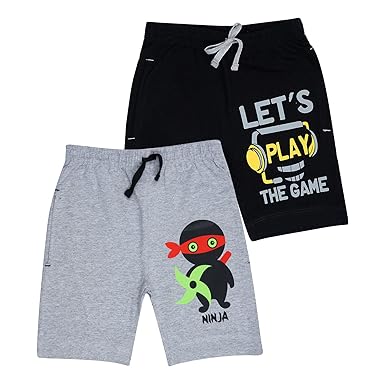 KYDA KIDS 100% Cotton Printed Shorts for Boys and Girls | Regular Fit Multicolor Shorts with Pocket for Unisex (Pack of 2)