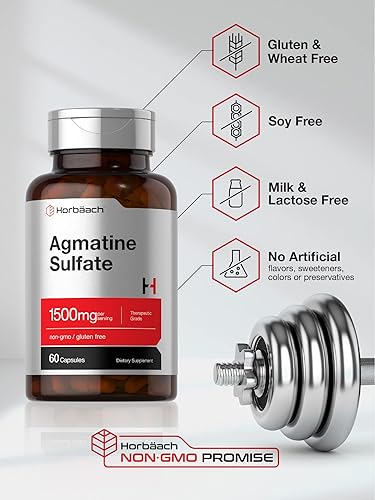 Miniatura 4 de Horbäach Cápsulas de sulfato de agmatina de 1500 mg | 60 píldoras | Grado farmacéutico | Suplemento sin OMG, sin gluten
