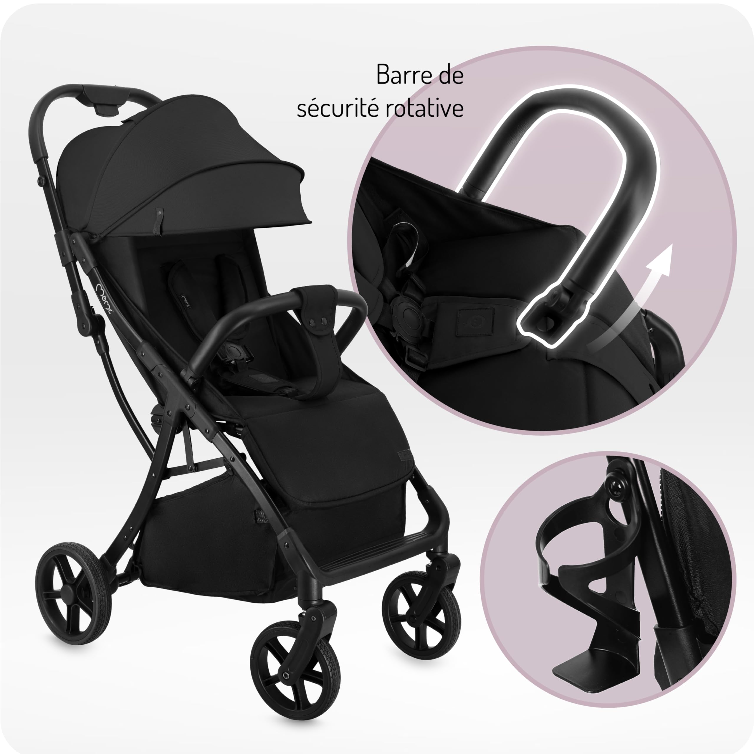 MoMi PAOLA Poussette Compacte jusqu’à 22 kg, Pliage Automatique, Harnais 5 Points, Roues avec Suspension, Panier de Rangement, Porte-Gobelet