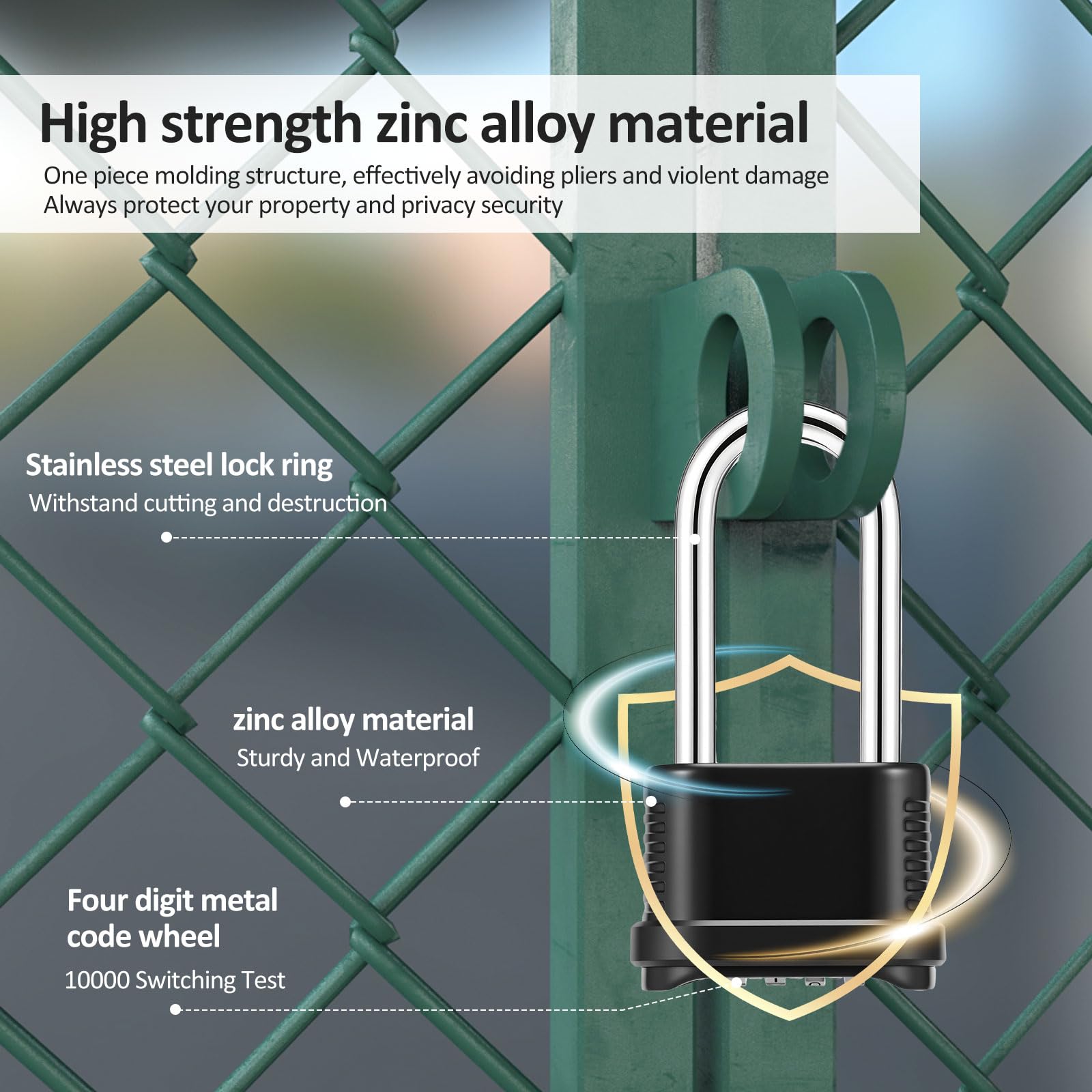 Candado de combinación de 4 dígitos con asa larga, candado de aleación de zinc, candado mecánico de combinación (56 x 105 mm, 8 mm) para puertas de jardín, taquillas y garajes (6 unidades)