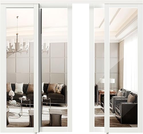 Miniatura 63 de Puerta corrediza para armario, 48 x 80 pulgadas (doble 24 pulgadas), puerta corredera de doble K, accesorios incluidos, panel preperforado necesita