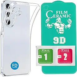 Kit Capa Capinha Anti-Impacto Premium Transparente + Película de Cerâmica 9D para Samsung Galaxy M55.