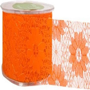 May Arts 1-1/2-Inch Wide Ribbon, Orange Lace