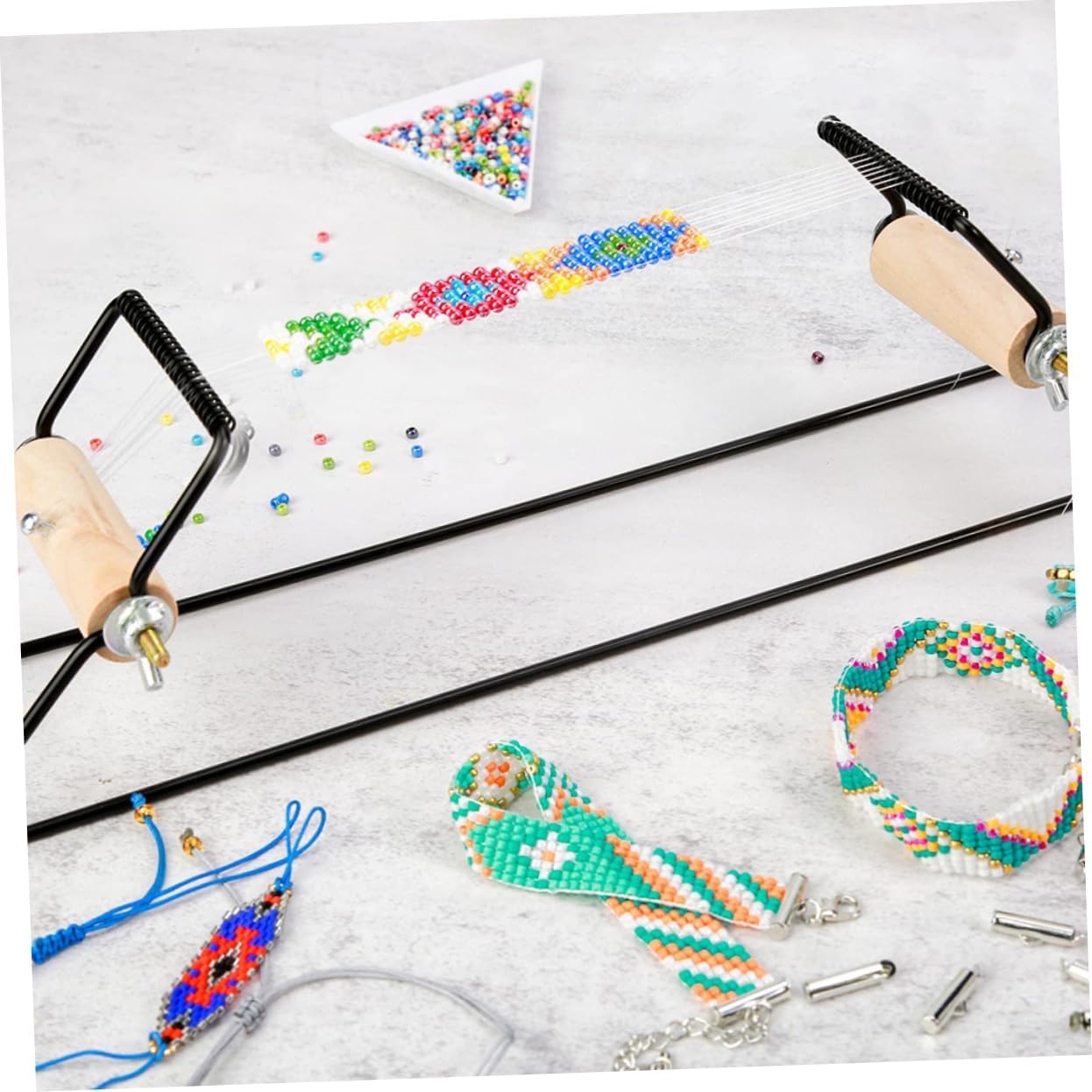 Gadpiparty Bead Loom Bracelet Making Tool for DIY Crafts Metal Weaving Frame Easy to Use Bead Knotting Accessory for Handmade Jewelry Creation