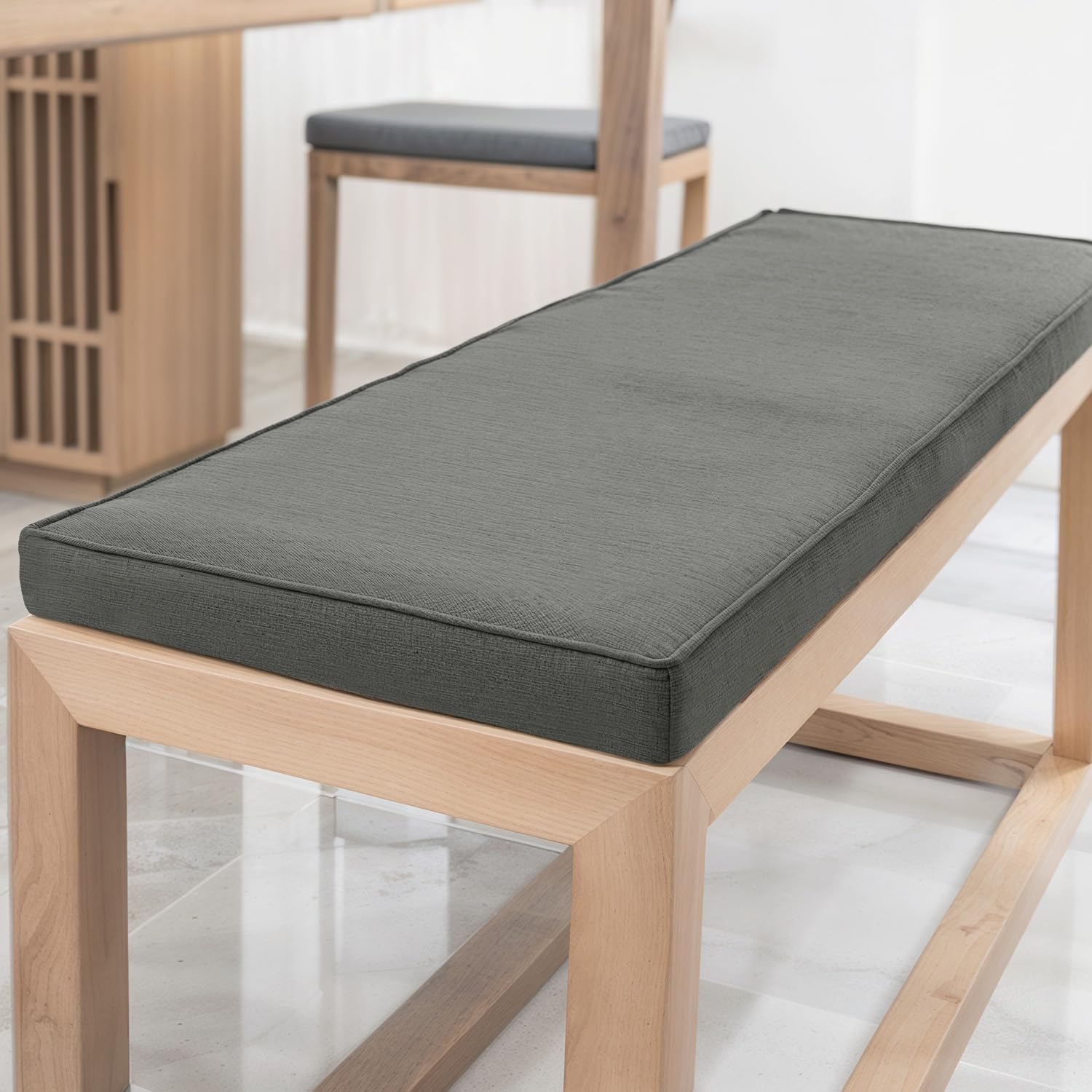 YFHT Bench Cushion, Washable Linen Bench Pad with Non-Slip Bottom and Piping, Long Seat Pad for Garden Bench, Patio, Indoor Window Seat, Hallway Bench and Rattan Chairs,Grey,100x55x5cm