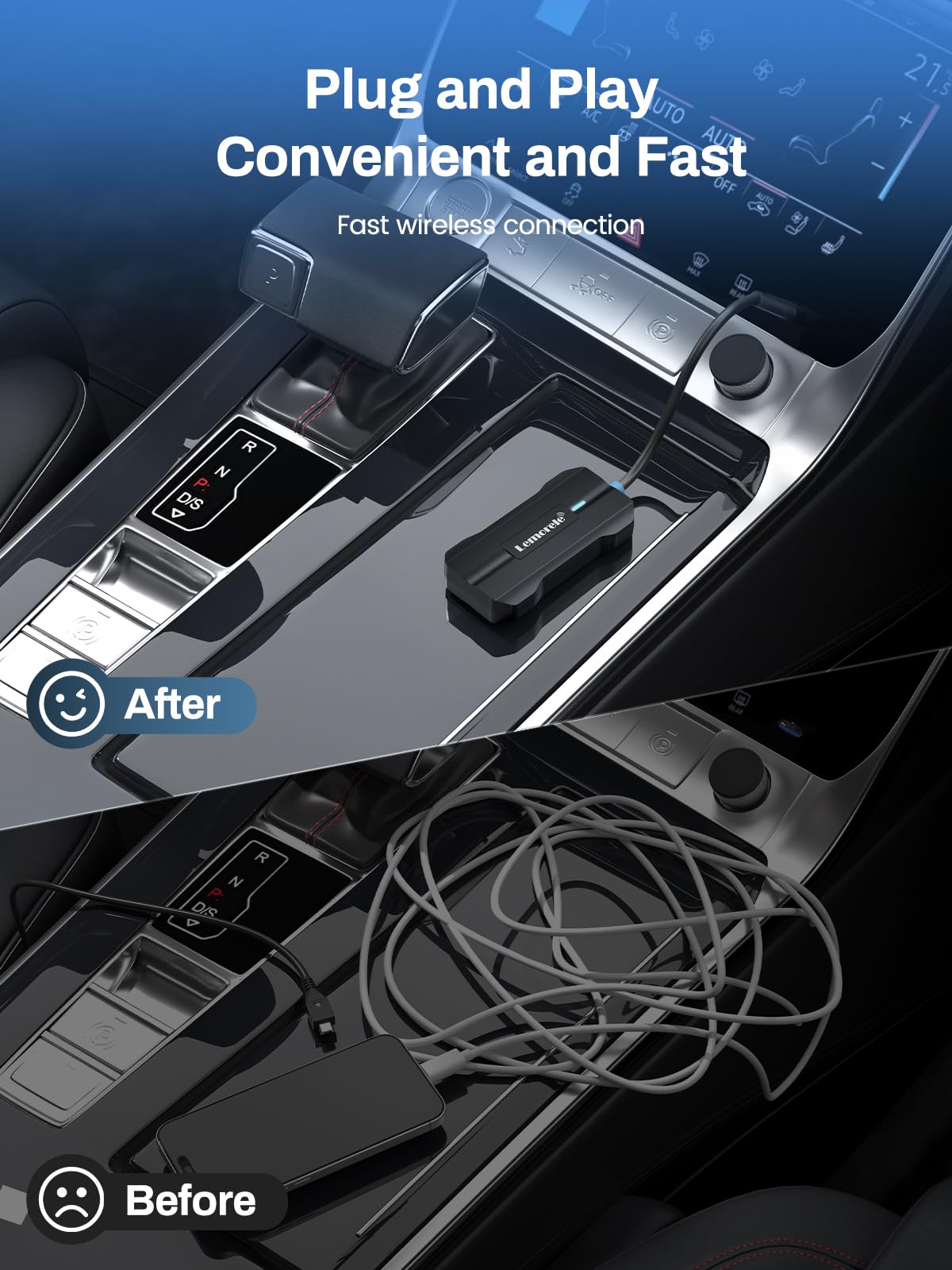 Adaptador Inalámbrico 2 En 1 Para CarPlay Y Android Auto | Plug&Play USB-C/A, Bluetooth 5.0, Conexión Rápida Para IOS 10+ Y Android 11+