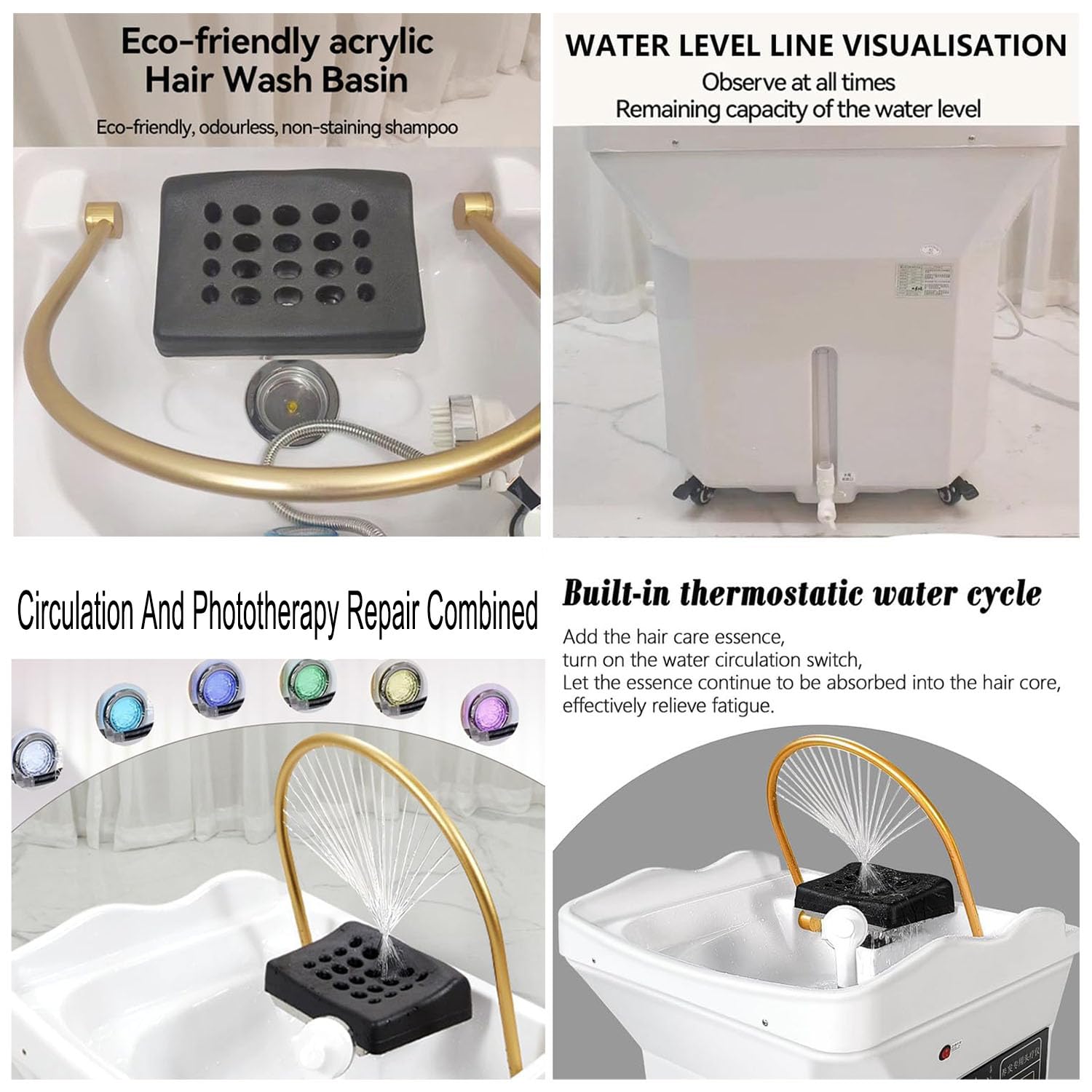 SPA Japonés lavacabezas SPA Capacidad Almacenamiento Agua 60 L Portable HeadSpa Equipment Cama de Champú de Masaje Lavabo de Champú de Circulación Agua Lavabo Champú Diseño Salones