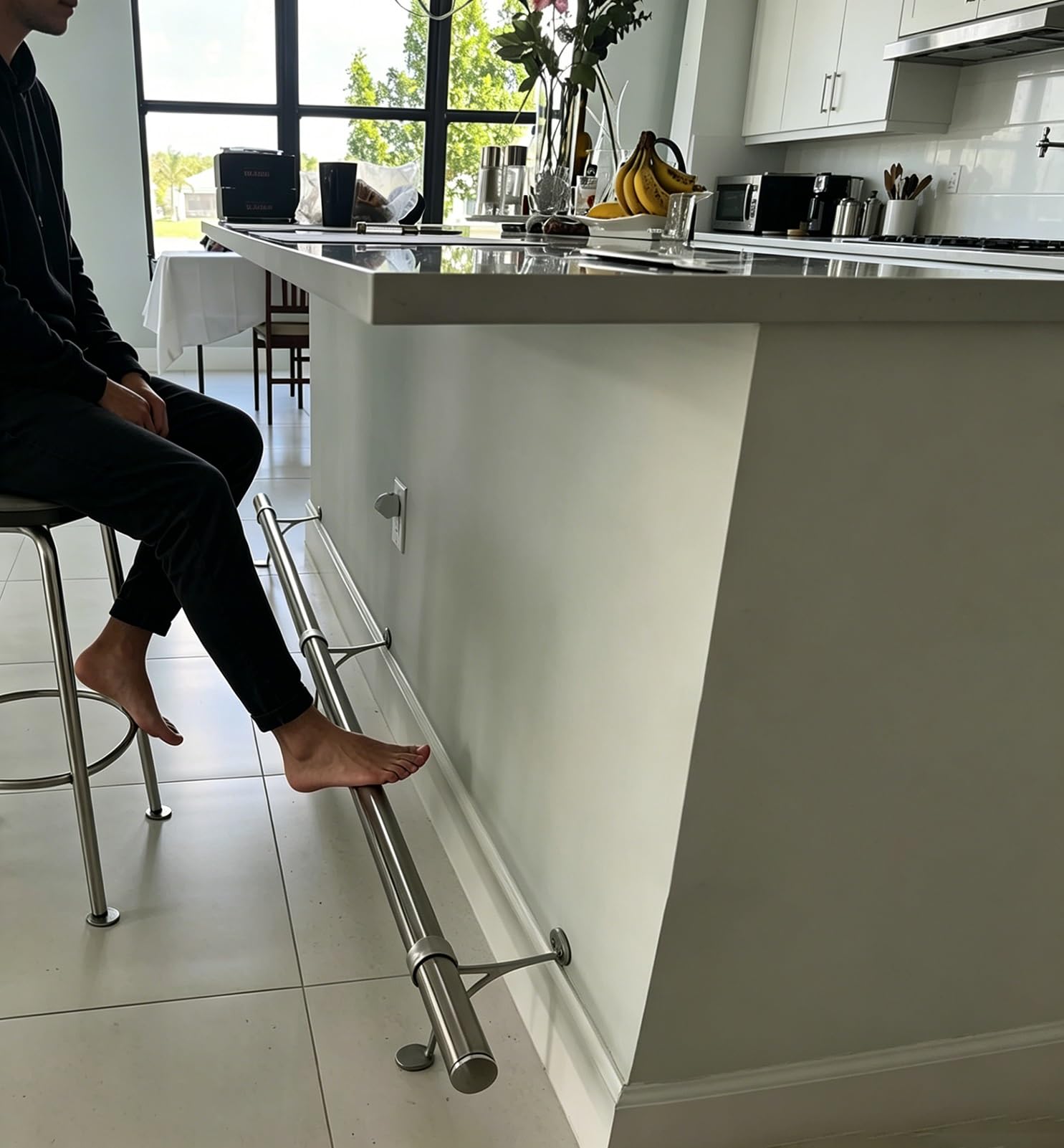 Jievmrs 304 Stainless Steel Foot Rest for Under Kitchen Island, 2'' Outwater Industrial Pipe Silver Bar Foot Rail, Coffee Shop/Hotel Counter Foot Railing(15.4ft/470cm)