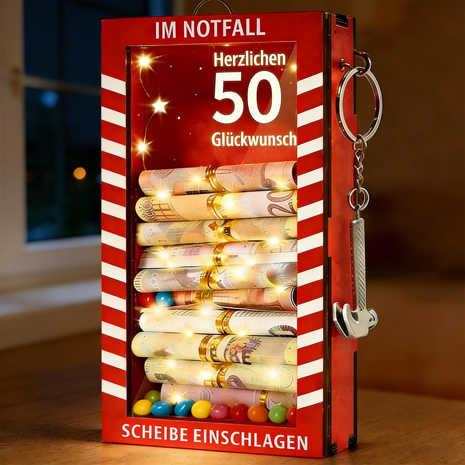 Sunwuun LED Geldgeschenke 18. Geburtstag,18. Geburtstag Junge & Mädchen,Lustige Notfallbox Geschenke mit Hammer und Lichterkette,Personalisierte Geschenke für Geld,Kreative DIY